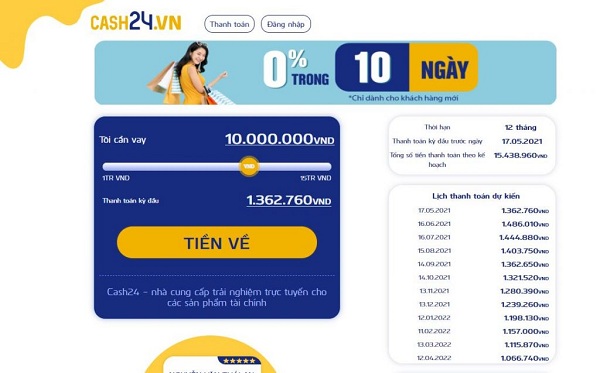 Hướng dẫn cách vay Online Cash24 lên đến 15 triệu