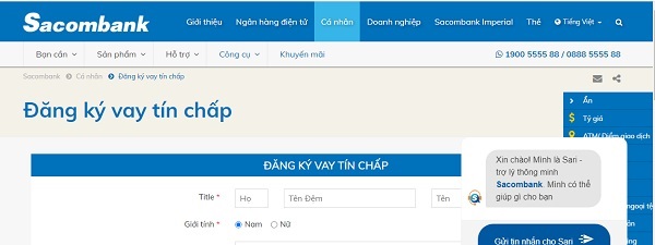 Cách vay tiền tín chấp online trên website Sacombank