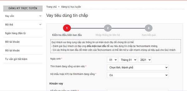 Vay tiền tín chấp online Techcombank